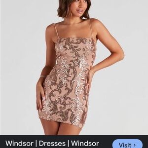 Windsor Sequin Embellished Mini Dress in Gold Soarkle - NEW